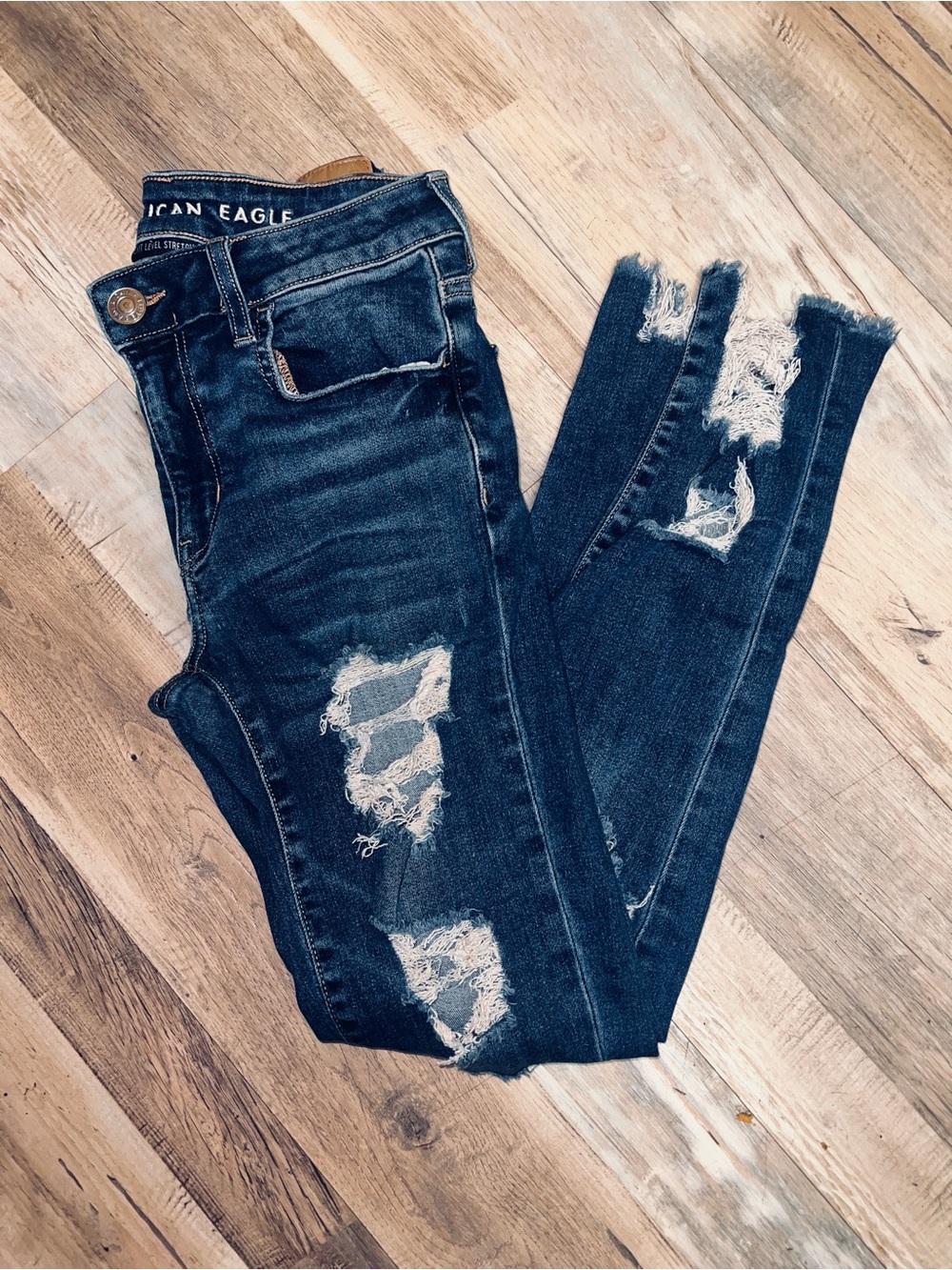 American Eagle Outfitters Dark Blue Distressed Skinny Jeans